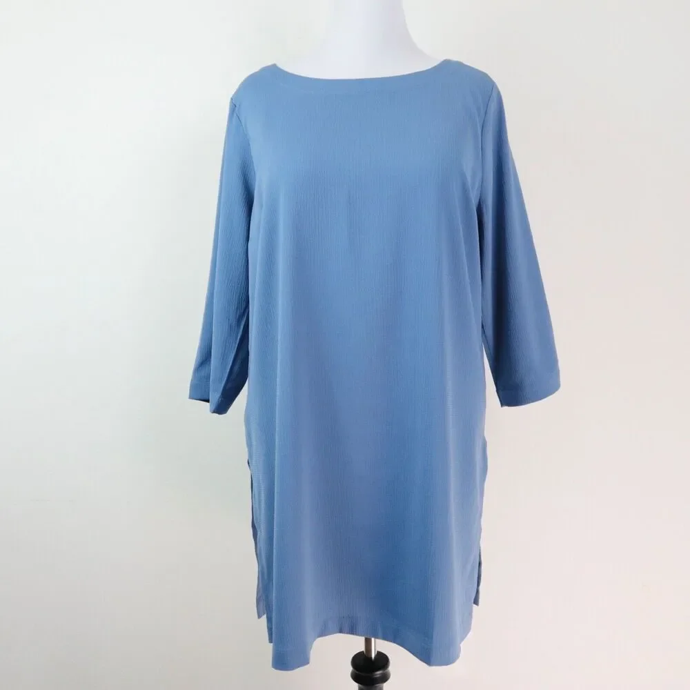 J Jill Size L Wearever Easy Care Boat Neck Tunic Top Moonlit Sky Blue - Picture 3 of 9